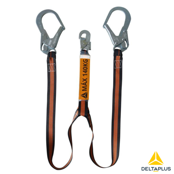 Cabo Anticaídas doble 1.5m Cinta Elastizada  C/Amortiguador y Mosquetón de 18mm y 55mm hasta 140kg CV1026XLM65 Deltaplus