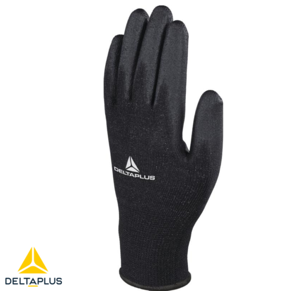 Guantes Ve702 100% Poliéster y Palma PU Negro Deltaplus
